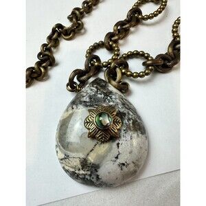 Stephen Dweck Bronze Chain & Jasper Stone Pendant Necklace Absolutely GORGEOUS!!
